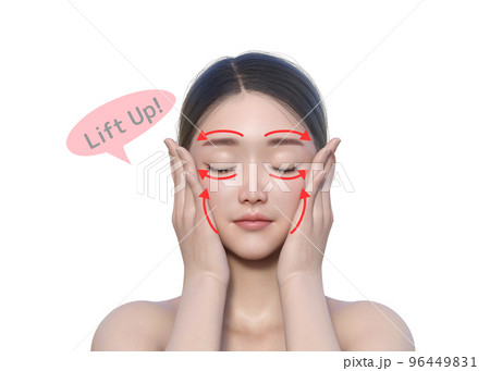 両手で頬を撫でてマッサージをする女性 ナチュラルな日本人3Dモデルの上半身 顔アップのイラスト 両手で頬を撫でてマッサージをする女性 ナチュラルな日本人3Dモデルの上半身 顔アップのイラスト 96449831