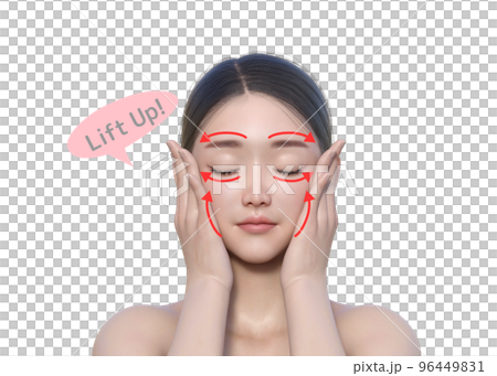 両手で頬を撫でてマッサージをする女性 ナチュラルな日本人3Dモデルの上半身 顔アップのイラスト 両手で頬を撫でてマッサージをする女性 ナチュラルな日本人3Dモデルの上半身 顔アップのイラスト 96449831
