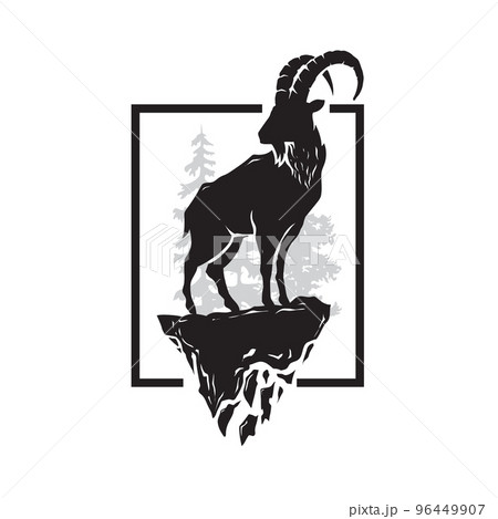 alpine ibex silhouette and forest at square background alpine ibex silhouette and forest at square background 96449907