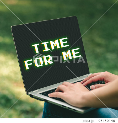 Text showing inspiration Time For Me. Conceptual photo I will take a moment to be with myself Meditate Relax Happiness 96450140