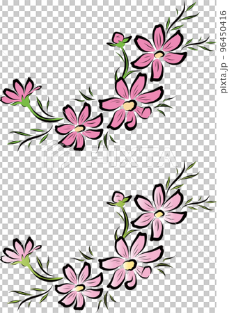 Hand-drawn cosmos flower decoration illustration material set Hand-drawn cosmos flower decoration illustration material set 96450416