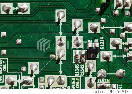 Green printed circuit board, micro electronics component, top view 96450918
