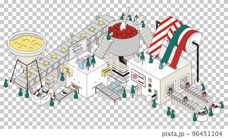 Isometric illustration of busy gift wrapping factory at christmas 96451104