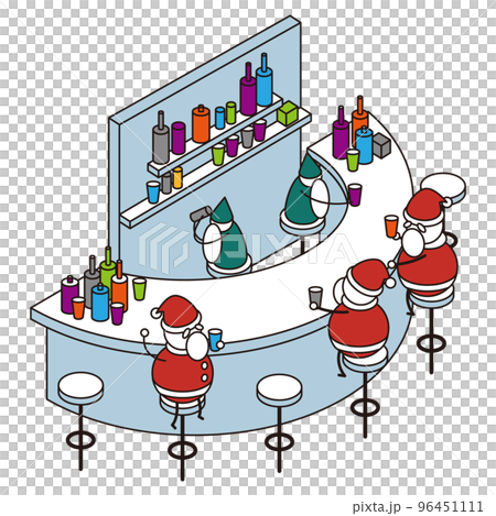 BARのカウンターでお酒を楽しむサンタクロースのアイソメイラスト BARのカウンターでお酒を楽しむサンタクロースのアイソメイラスト 96451111