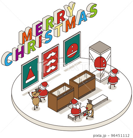 服屋に行きショッピングを楽しむサンタクロースのアイソメイラスト 96451112