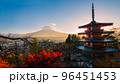 Chureito pagoda at sunset in autumn season. 96451453