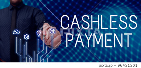 Conceptual caption Cashless Payment. Business showcase transaction will be through electronic media or credit card 96451501