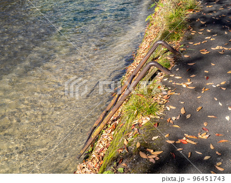 白川児童プール跡の遺構と白川のせせらぎ。(京都市内) 96451743
