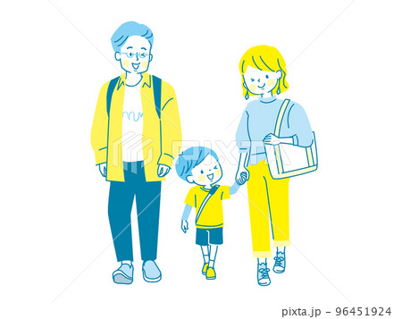 買い物に行く3人家族のベクターイラスト素材 96451924