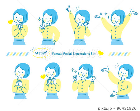 元気な女性のポジティブな表情セット_上半身 96451926