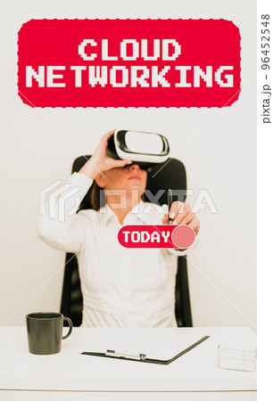 Text sign showing Cloud Networking. Business approach sourcing and utilization of one or more network resources 96452548