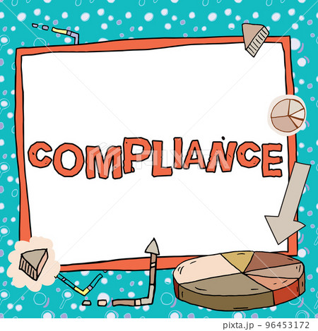 Writing displaying text Compliance. Business concept the action or fact of complying with a wish or commands 96453172