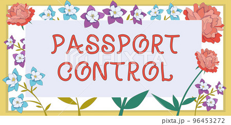 Sign displaying Passport Control. Word Written on the area in an airport where passports are checked 96453272
