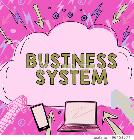 Text sign showing Business System. Conceptual photo delivery mechanism for providing specific goods to customers 96453274
