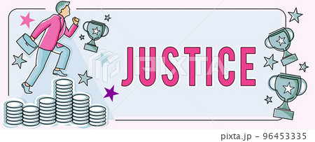Conceptual caption Justice. Business idea use of power as appointed by law standards to support fair treatment Conceptual caption Justice. Business idea use of power as appointed by law standards to support fair treatment 96453335