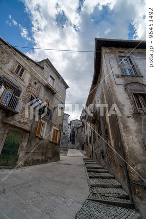Walk in old streets of Scanno town in Italy 96453492