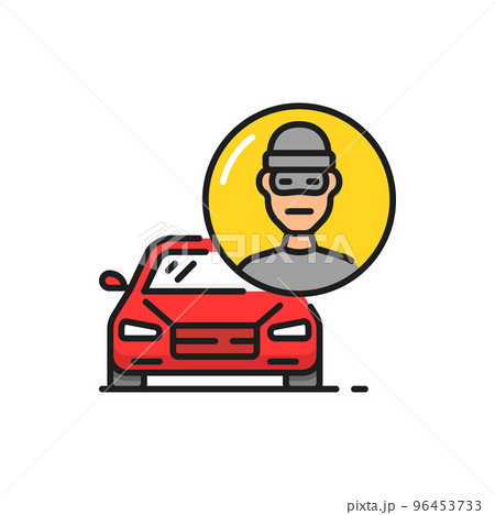 Car thief, isolated auto theft and red vehicle line icon. Automobile insurance outline symbol, burglar or robber portrait , robbery of auto transport Car thief, isolated auto theft and red vehicle line icon. Automobile insurance outline symbol, burglar or robber portrait , robbery of auto transport 96453733