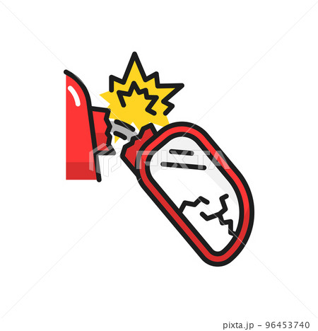 Broken side view mirror isolated color line icon. Damaged vehicle exterior, collision with another car. Cracked vehicle wing mirror Broken side view mirror isolated color line icon. Damaged vehicle exterior, collision with another car. Cracked vehicle wing mirror 96453740