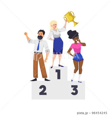 Winner office people standing on podium flat style, vector illustration 96454245