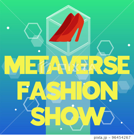 Metaverse fashion show banner or poster template flat vector illustration. 96454267