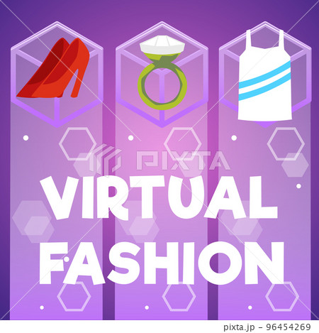 Metaverse virtual fashion banner or poster template flat vector illustration. 96454269