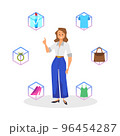 Virtual Reality shopping with woman shopping in metaverse, flat vector isolated. 96454287
