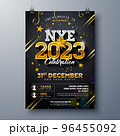 2023 New Year Party Celebration Poster Template Illustration with Shiny Gold Number on Black Background. Vector Holiday Premium Invitation Flyer or Promo Banner. 96455092