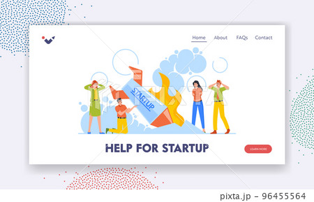 Help for Startup Landing Page Template. Business Startup Failure, Spaceship Crash. Businesspeople Shock Illustration 96455564