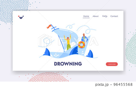 Business Mistake, Hopeless Situation Landing Page Template. Frightened Businesspeople Shipwreck on Paper Boat 96455568