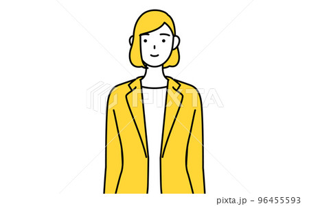 手を体の正面で組むスーツ姿の女性のシンプルな線画イラスト 手を体の正面で組むスーツ姿の女性のシンプルな線画イラスト 96455593