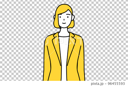 A simple line drawing illustration of a woman in a suit with her hands folded in front of her body A simple line drawing illustration of a woman in a suit with her hands folded in front of her body 96455593