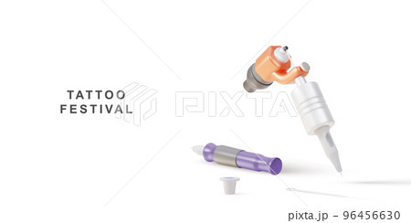 tattoo festival poster two tattoo machine, Tattoo Needles and tattoo plastic jar. Vector illustration. 96456630