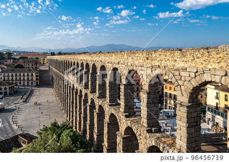 Roman Aqueduct of Segovia, one of the best-preserved elevated Roman Aqueducts. Castile and Leon, Spain. 96456739