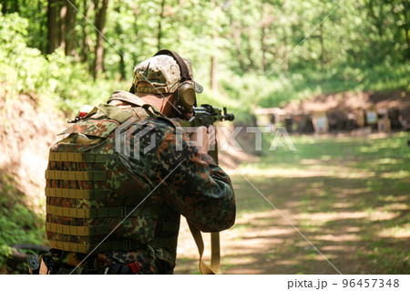 Ukrainian soldier shoots at a target 96457348