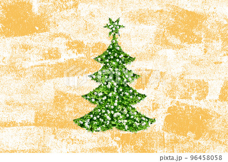 和風デザインのクリスマスツリー、金箔和紙と緑の花葉 96458058