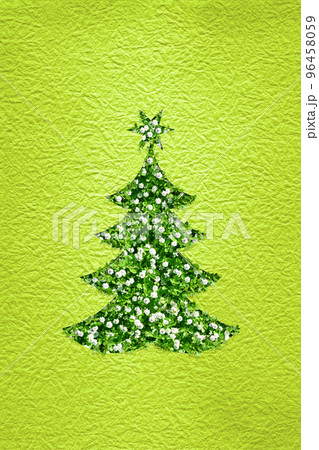 和風デザインのクリスマスツリー、もみがみと緑の花葉 96458059