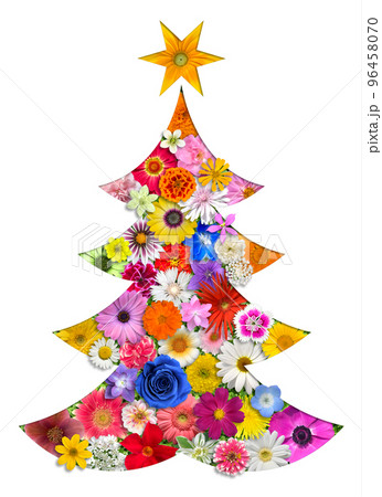 装飾に使える切り抜き素材、花咲くクリスマスツリー 装飾に使える切り抜き素材、花咲くクリスマスツリー 96458070