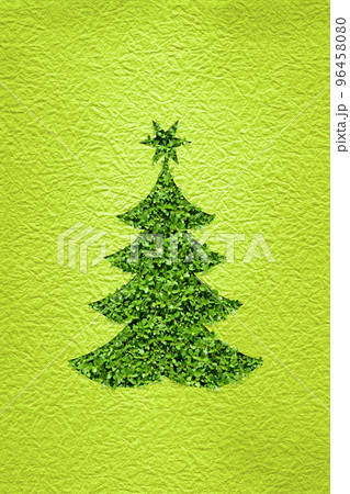 和風デザインのクリスマスツリー、もみがみと緑の葉 96458080
