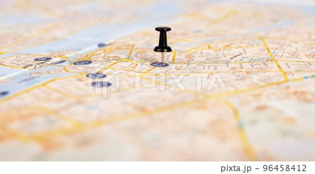 Pin in abstract map. Travel and tourism concept Pin in abstract map. Travel and tourism concept 96458412