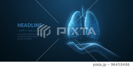 Lung health. Abstract 3d lung on hand. Lung care, tuberculosis awareness, world cancer day, pneumonia patient, human organ anatomy, pulmonary medicine, corona virus, lung donor concept 96458486