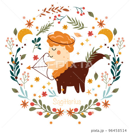 Sagittarius Zodiac In A Colorful Wreath Of...のイラスト素材 [96458514] - PIXTA