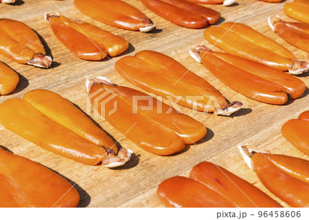 Close-up of drying mullet roe at Lukang Old Street in Changhua, Taiwan. 96458606