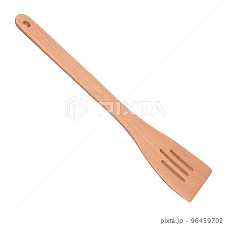 Wooden slotted spatula isolated on white background 96459702