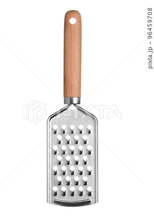 Kitchen hand grater isolated on white background. New clean grater utensil with wooden handle. 96459708