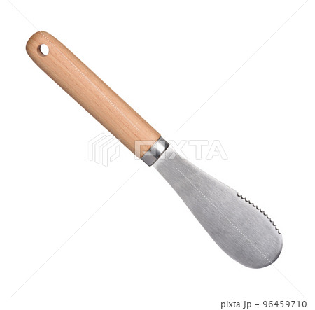 New clean butter knife with wooden handle isolated on white background. Steel dinner butter spreader 96459710