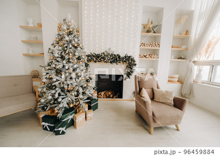 Christmas tree in the home Christmas interior.Decorated Christmas photo zone 96459884