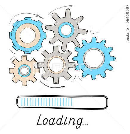 Gears rotates, loading progress bar vector style in doodle style. Load progress bar for UI. Upload status or download round process. 96459997
