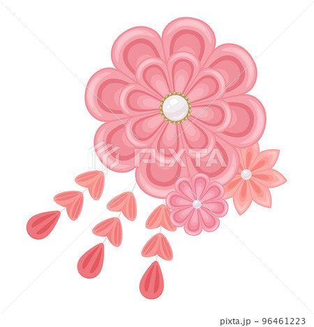 つまみ細工の髪飾りのイラスト_ピンク 96461223