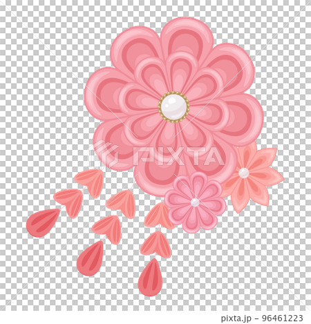 つまみ細工の髪飾りのイラスト_ピンク 96461223