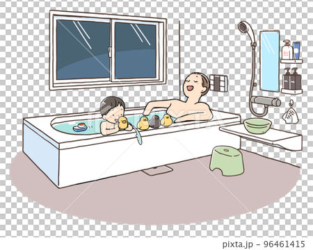 父母和孩子一起洗澡 96461415